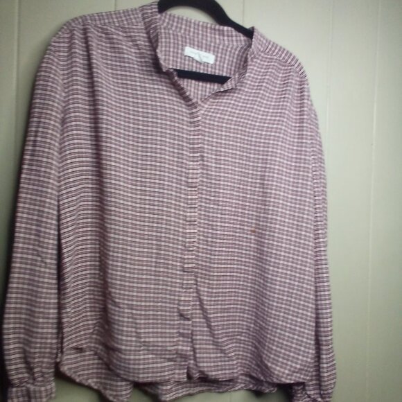 Treasure & Bond Button Up Shirt L Long Sleeve Plaid Tan Red - Picture 13 of 15